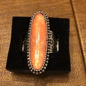 Orange long silver ring with elastic back